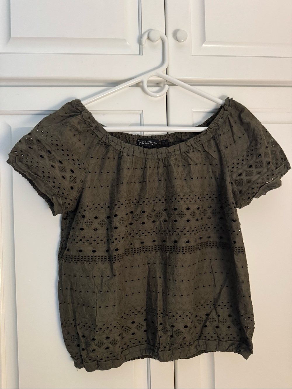 Dorothy Perkins Olive Eyelet Off-Shoulder Blouse